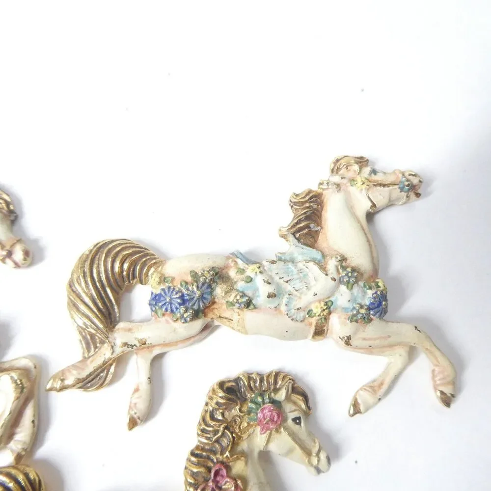 3 Brass Carousel Horse Medallions Vintage 1980s
